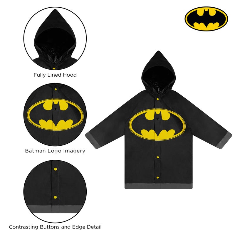 DC Comics Little Kids Umbrella and Lightweight Rain Slicker Set for Boys, Black Batman, Age 4-5 - Image 5